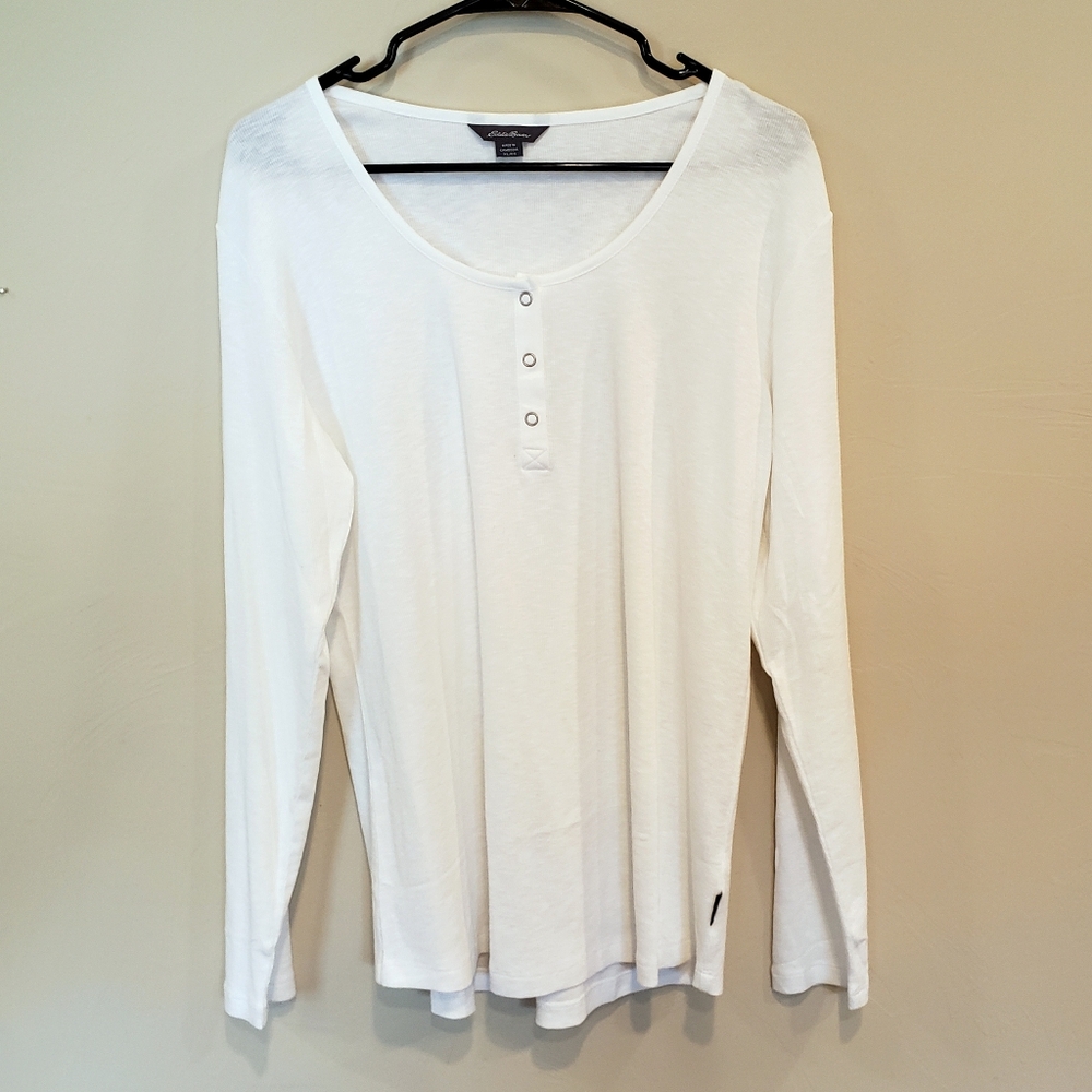 Eddie Bauer Long-sleeved Henley Shirt, White